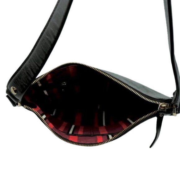 KATE SPADE~BLACK LEATHER OSTRICH EMBOSSED ZIP TOP SHOULDER BAG LIKE NEW - Picture 6 of 6